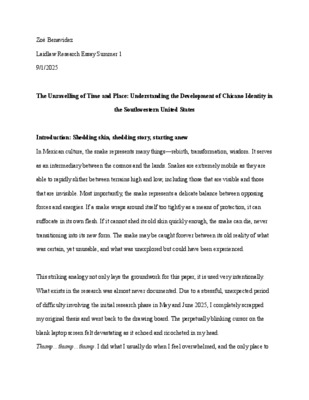 Zoë Benavidez - The Unravelling of Time and Place - Laidlaw Essay Summer 1 