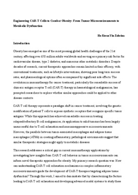 Research Essay: Engineering CAR-T Cells to Combat Obesity_ From Tumor Microenvironments to Metabolic Dysfunction