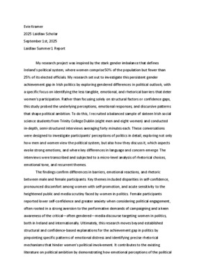 Evie Kramer Summer 1 Report (Research Project and Personal Development)