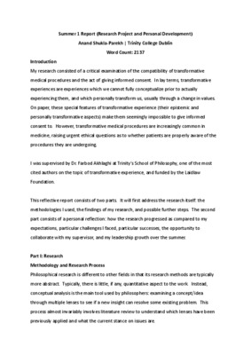 Anand Shukla-Parekh - Summer 1 Report (Research Project and Personal Development)