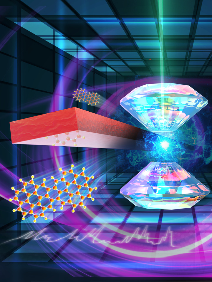 When organic red single-crystal becomes black: narrowing band gap energy chemically and with application of physical pressure