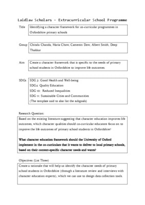 Research Proposal: Identifying a character framework for co-curricular programmes in Oxfordshire primary schools