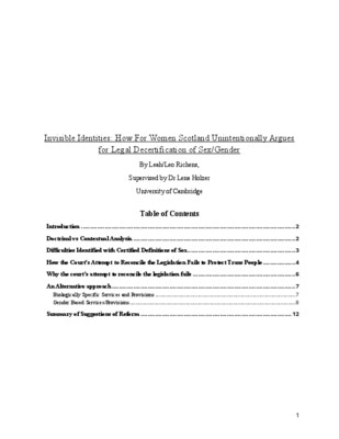  Invisible Identities: How For Women Scotland Unintentionally Argues for Legal Decertification of Sex/Gender