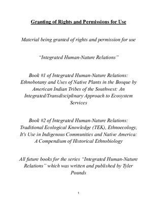 Granting of Rights and Permissions for "Integrated Human-Nature Relations"- IHNR