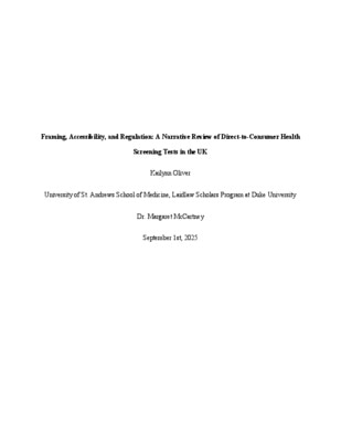 At Your Fingertips, But at What Cost? A Narrative Review of Direct-to-Consumer Health Screening in the UK