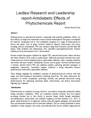  Laidlaw Research and Leadership report-Antidiabetic Effects of Phytochemicals Report  