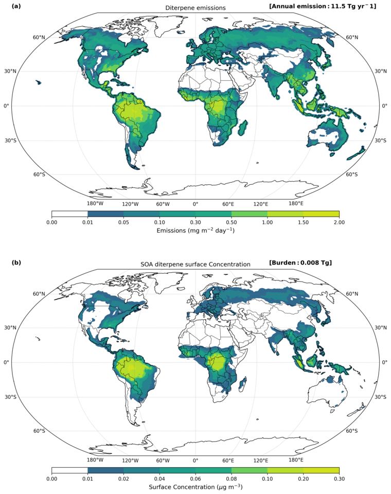 Unaccounted impacts of diterpene emissions on atmospheric aerosol loadings 