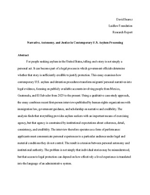 Research Report : Narrative, Autonomy, and Justice in Contemporary U.S. Asylum Processing