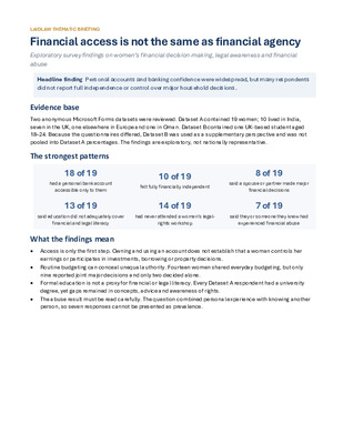 Financial Access, Agency and Legal Awareness: Thematic Data Briefing