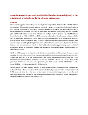 An Exploratory Olink Proteomic Analysis Identifies Thrombopoietin as the Predominant Protein Altered During Selinexor Maintenance