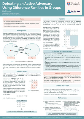 Research Poster: Defeating an Active Adversary Using Difference Families in Groups