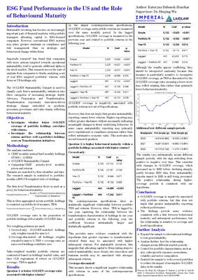 Poster: ESG Fund Performance in the US and the Role of Behavioural Maturity