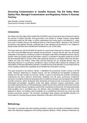 Research Output: Governing Contamination in ʔamak'is Ktunaxa