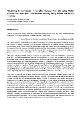 Research Output: Governing Contamination in ʔamak'is Ktunaxa