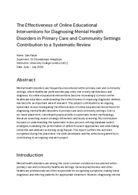 Effectiveness of online educational interventions for diagnosing mental health disorders in primary care and community settings: A systematic review