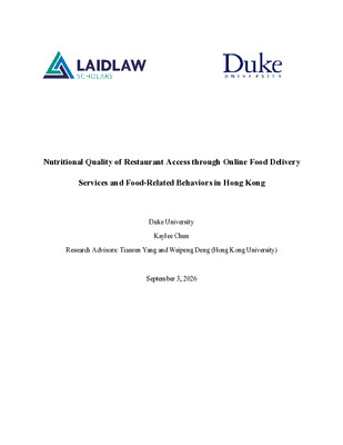Research Paper: Nutritional Quality of Restaurant Access through Online Food Delivery Services and Food-Related Behaviors in Hong Kong