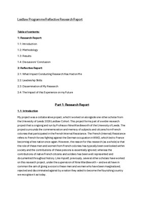 Laidlaw Programme Reflective Research Report
