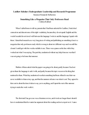 Reflection: "Something Like a Magazine That Only Professors Read"