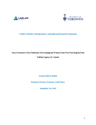 Research Report: Once Fractured, Twice Politicized: How Immigrant Women From War-Torn Regions Find Political Agency In Canada 