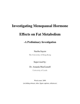 Research Essay: Investigating Menopausal Hormone Effects on Fat Metabolism
