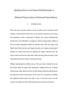 Essay：Identifying Norms in the Parent-Child Relationship - A Relational Theory Analysis of Presumed Undue Influence