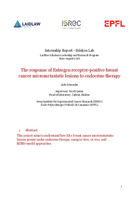 Research report:  The response of Estrogen receptor-positive breast cancer micrometastatic lesions to endocrine therapy