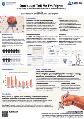 [Poster] Don't Just Tell Me I'm Right: A User Study of Self-Explanation Prompting in AI-Assisted Learning