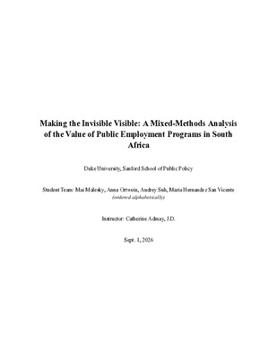 Paper - Making the Invisible Visible: A Mixed-Methods Analysis of the Value of Public Employment Programs in South Africa