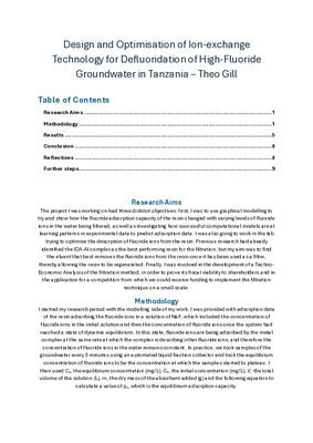 Laidlaw Research report - Design and Optimisation of Ion-exchange Technology for Defluoridation of High-Fluoride Groundwater in Tanzania