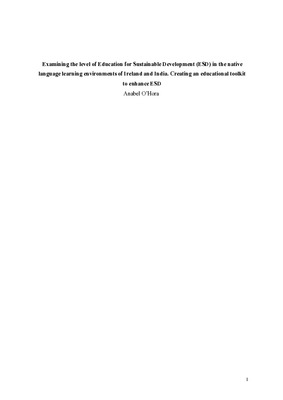 Examining the level of Education for Sustainable Development (ESD) in the native language learning environments of Ireland and India. Creating an educational toolkit to enhance ESD: