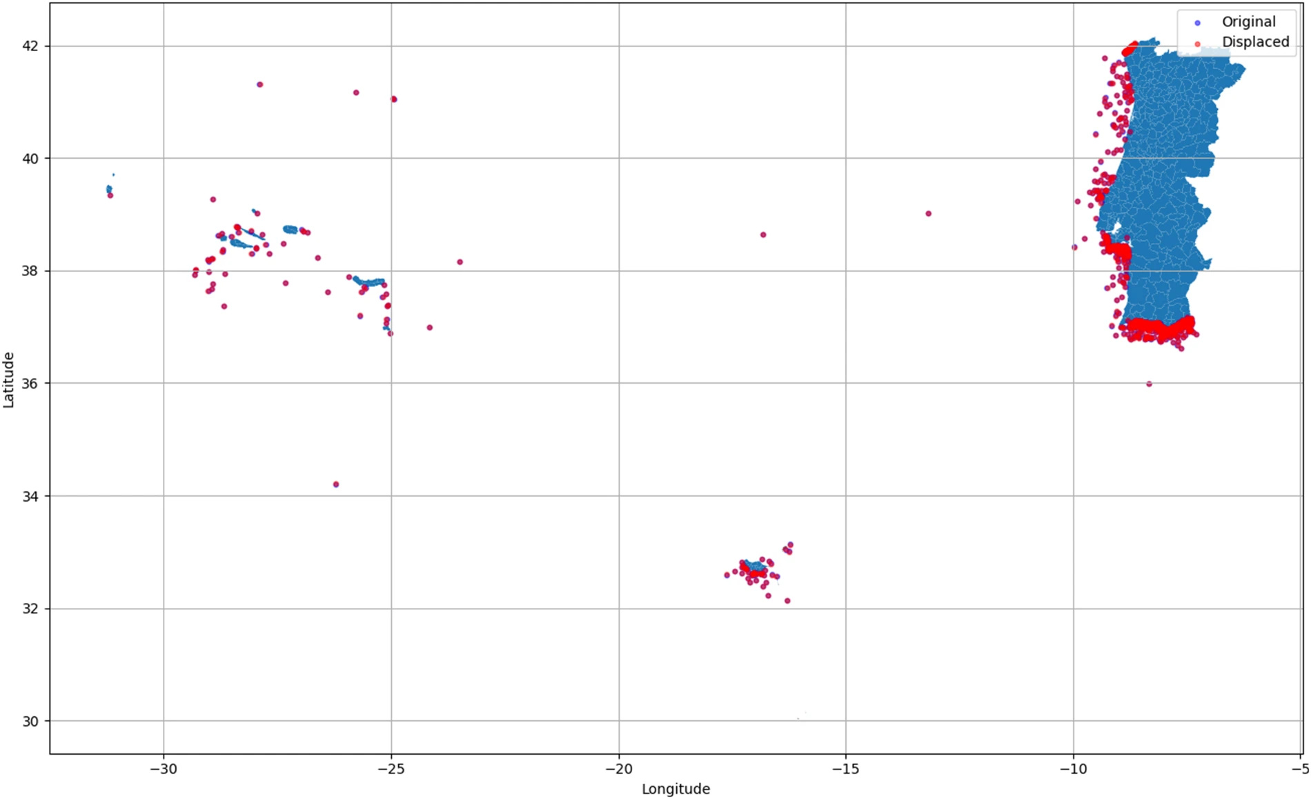 Figure 1: Geographical displacement was performed to protect real location