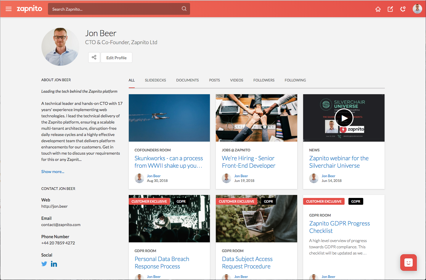 Expert profile page before alterations