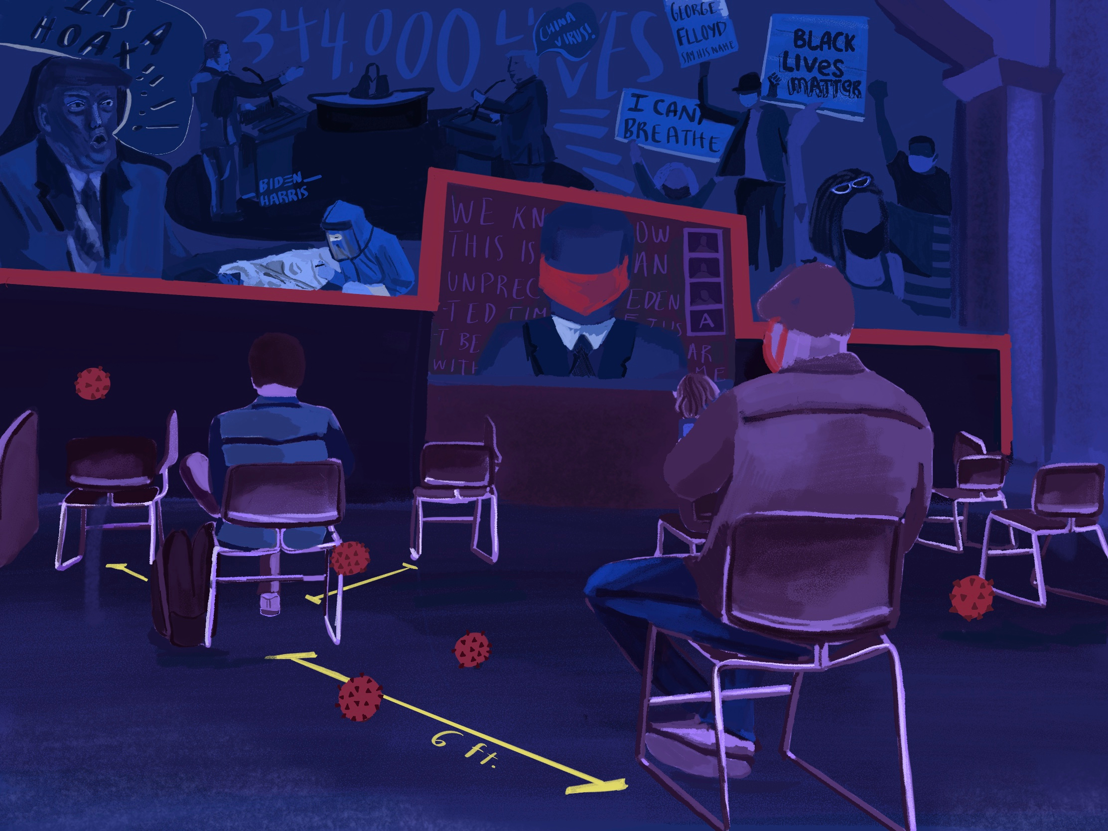 Digital illustration I made after the Fall of 2020, my first semester of “zoom university” and a reflection of our political climate. You can see more of my art on my instagram @artbyainav. 