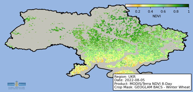 Map showing where winter wheat grows across Ukraine.