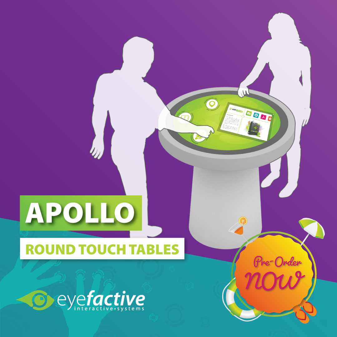 Round 360° Touchscreen Table APOLLO Round Touch Screen Table APOLLO: 360 Interactive Touch-Display. Innovative Highlight for Interactive Signage. Incl. Software.