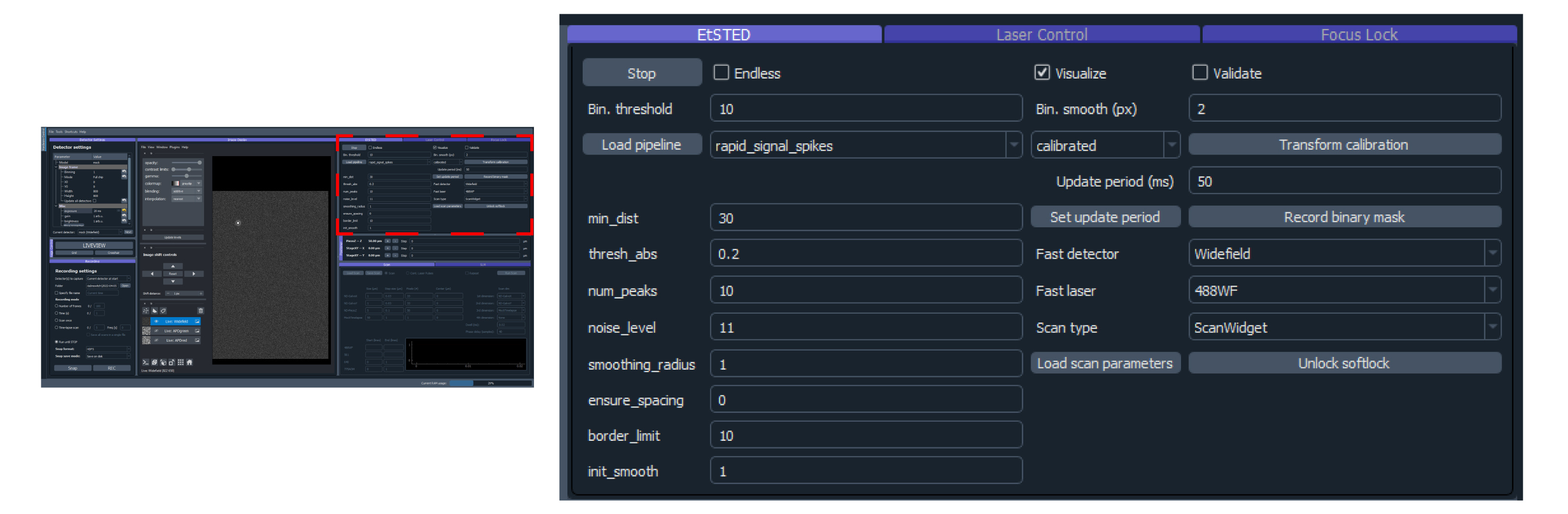 EtSTED control widget in ImSwitch