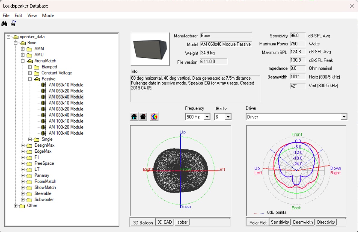 Screen shot from Modeler Loudspeaker Database