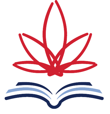 The logo for the Institute of Cannabis Research, showing a cannabis plant leaf hovering above an open book.