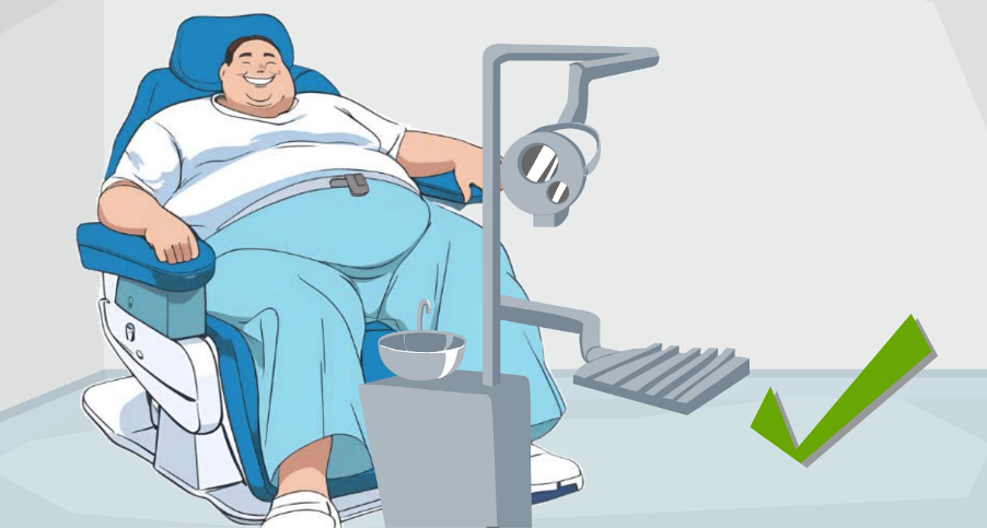 Person with severe obesity sitting on bariatric dental chair