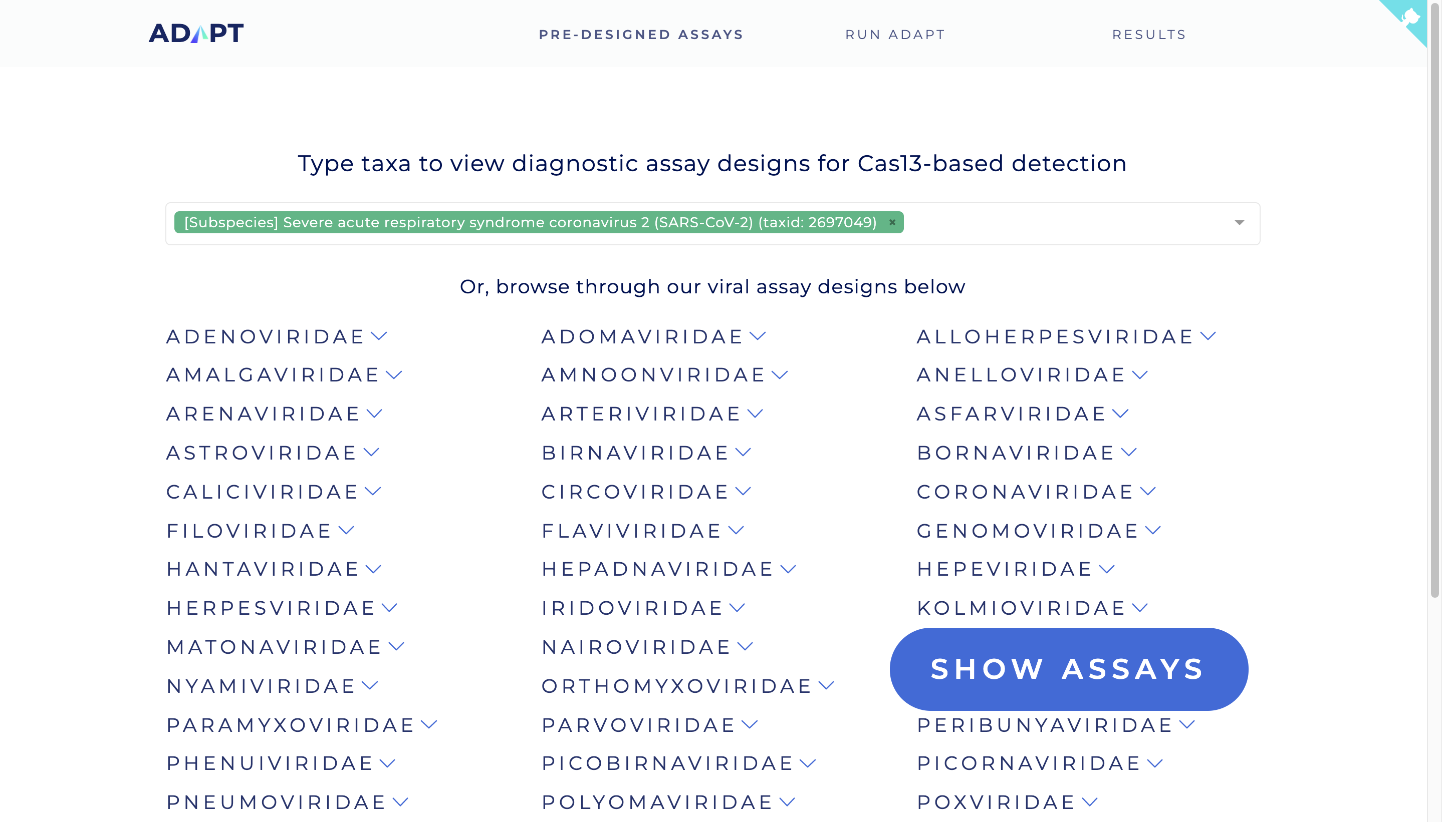 ADAPT’s database of pre-designed assays.