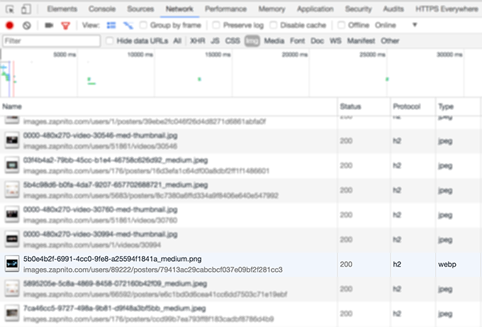 WebP image example in network panel