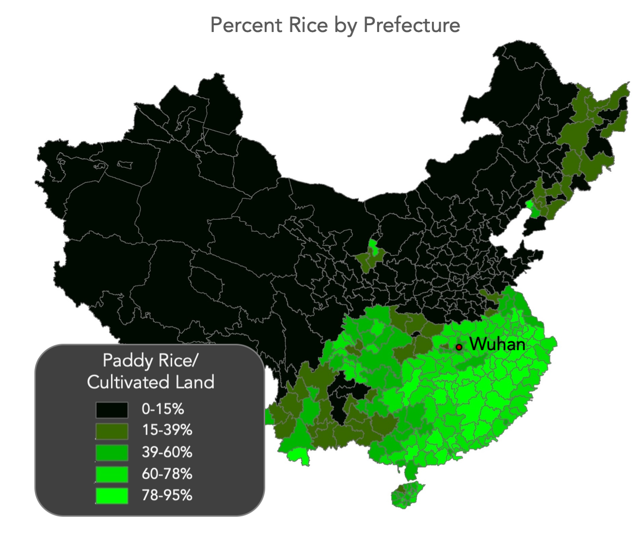Rice farming distribution prefectures China