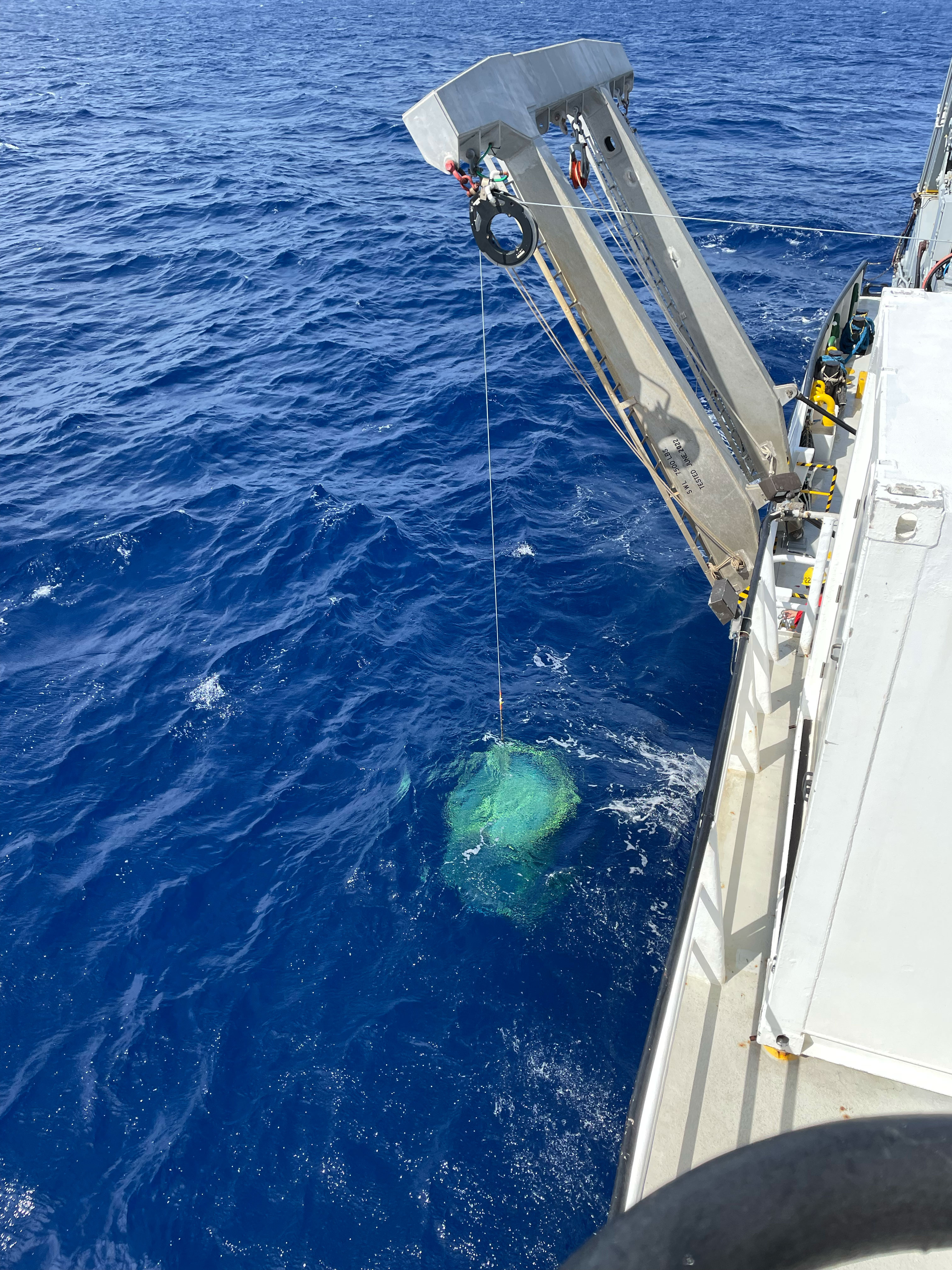 CTD Rosette taking water samples onboard the RV Atlantic Explorer