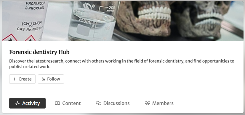 The Hub header image showing action buttons for 'Activity, Content, Discussions and Members'