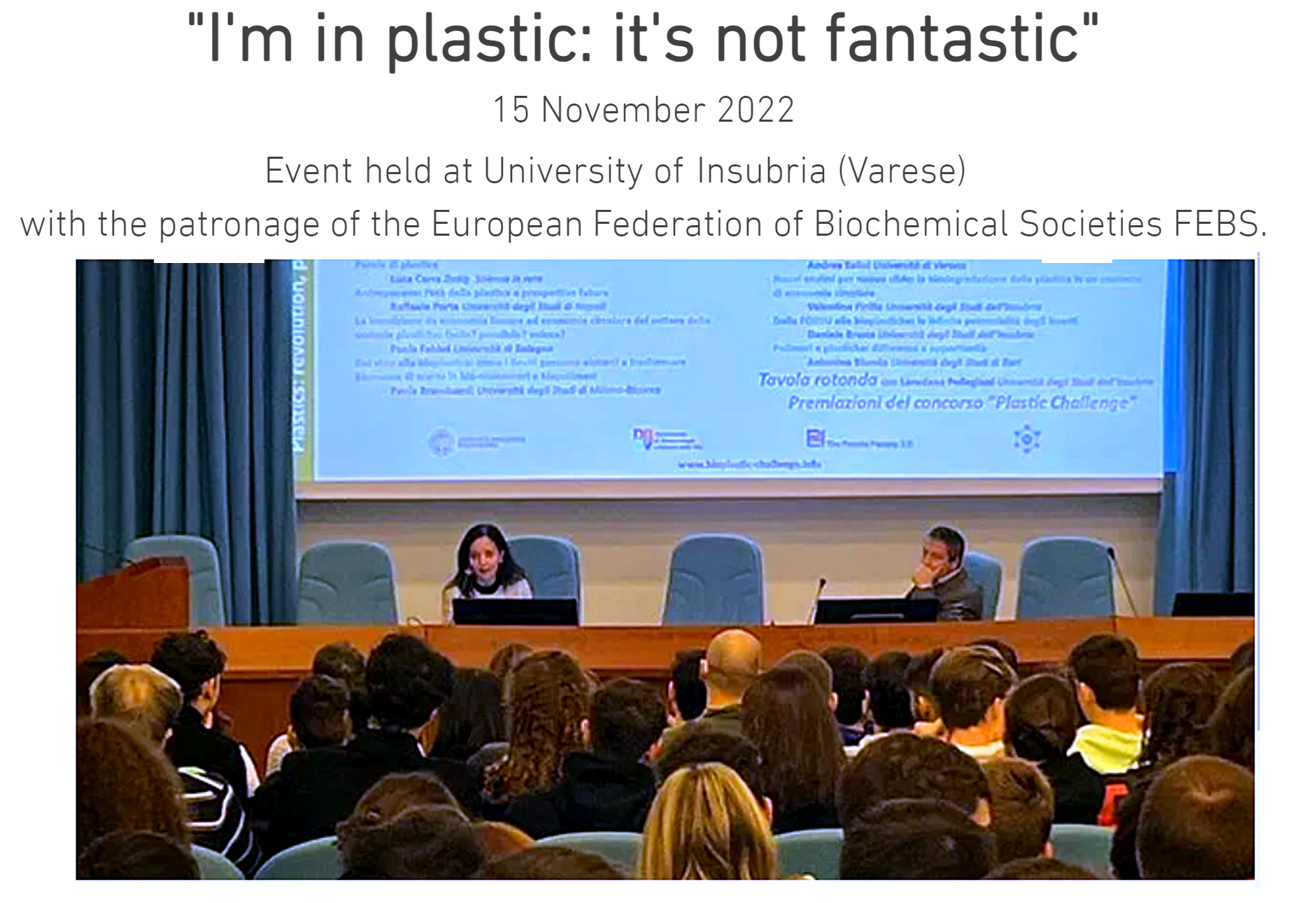 Screengrab from the website showing the public engagement event “I’m in plastic: it’s not fantastic”.
