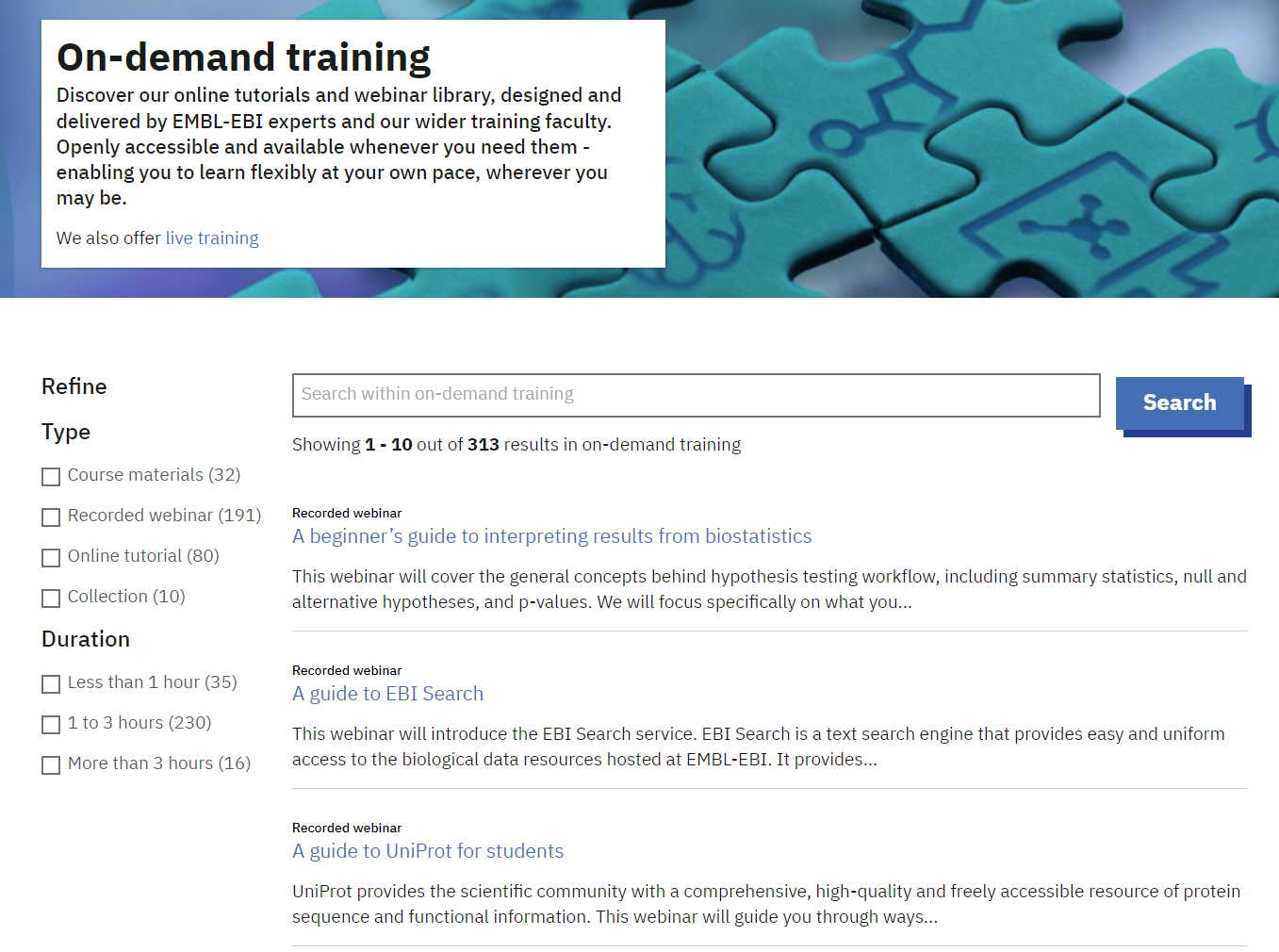 The four on-demand training formats can be used to filter content.