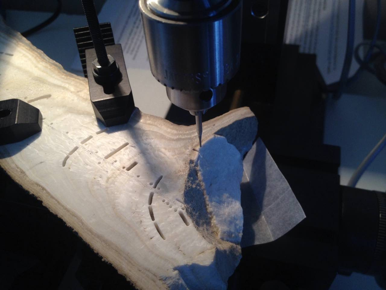 High resolution micro-milling of the Dharamjali stalagmite at the University of Cambridge. Photo by Alena Giesche. 