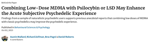 Combining Low-Dose MDMA with Psilocybin or LSD May Enhance the Acute Subjective Psychedelic Experience