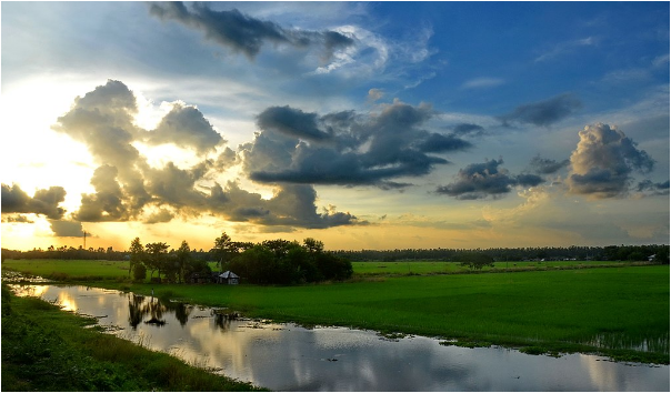August monsoon clouds over Indian rural farms