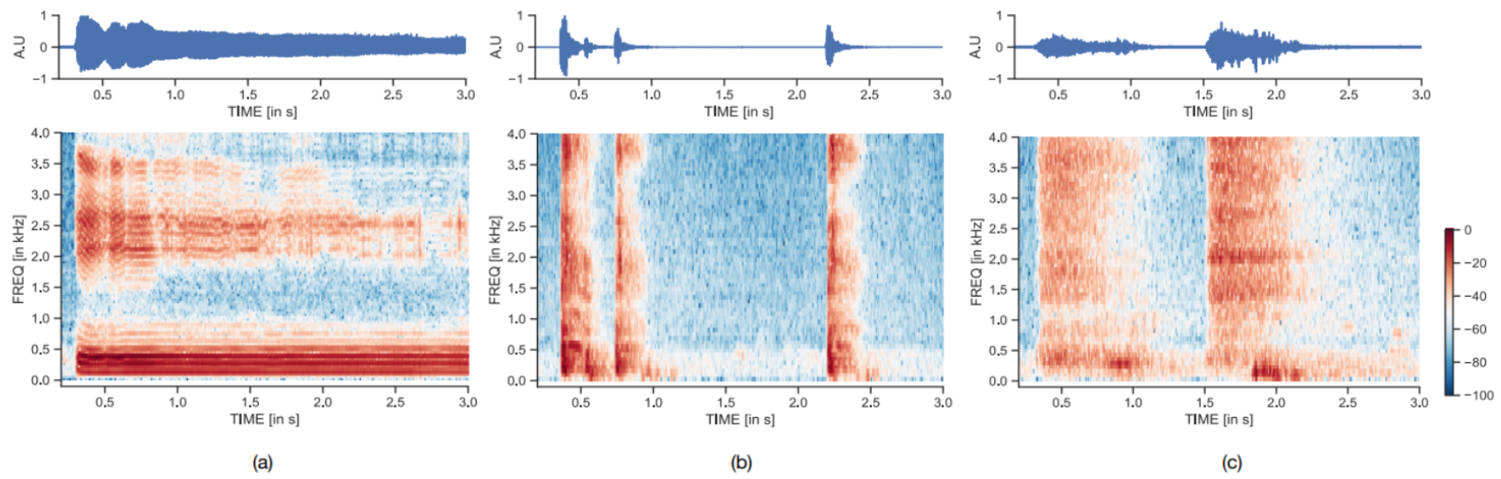 Illustration of spectrograms of respiratory sound samples.